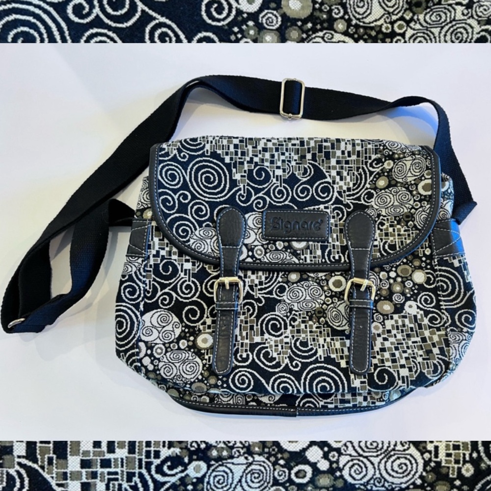 Signare tapestry messenger/satchel Gustav Klimt swirl and geometric pattern